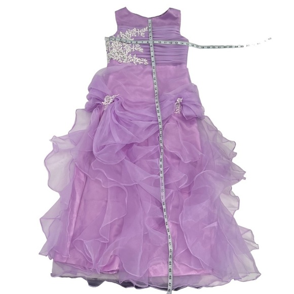 Purple Beaded Appliqué Ruched Dress Size 14 Girl's - Picture 4 of 4